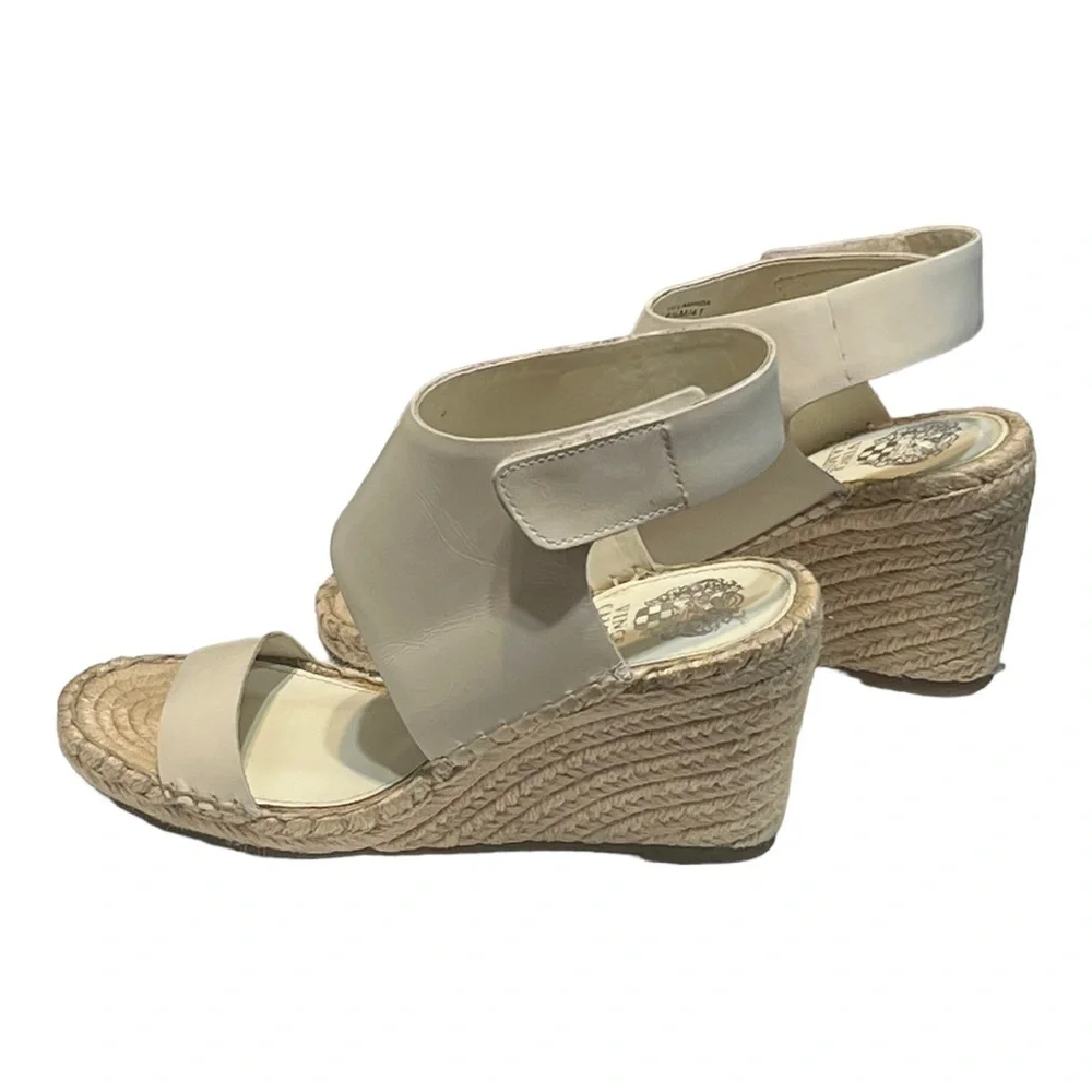 Vince Camuto Laminda Ivory Leather Espadrille Wedge Sandal 9.5